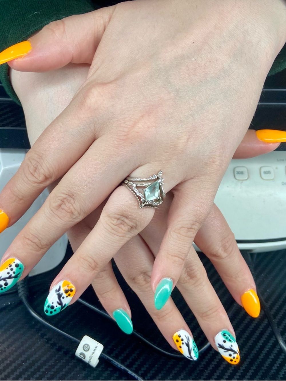 Orange & Teal Nails